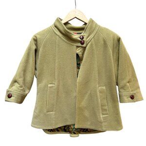 Lambswool Cape-Like Coat With‎ Leather Button Closure Pockets Patterned Lining M